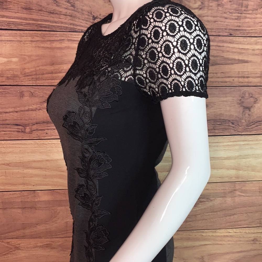 Truly Poppy black grey panel crochet lacey dress formal flower stitch fix M MD - Picture 12 of 17